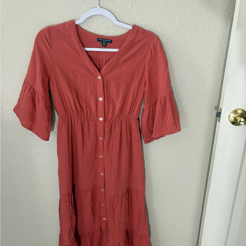 Chelsea & Theodore Coral Button-Down Dress